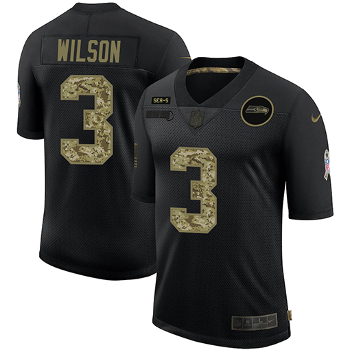 Men's Seattle Seahawks #3 Russell Wilson 2020 Black Camo Salute To Service Limited Stitched Jersey